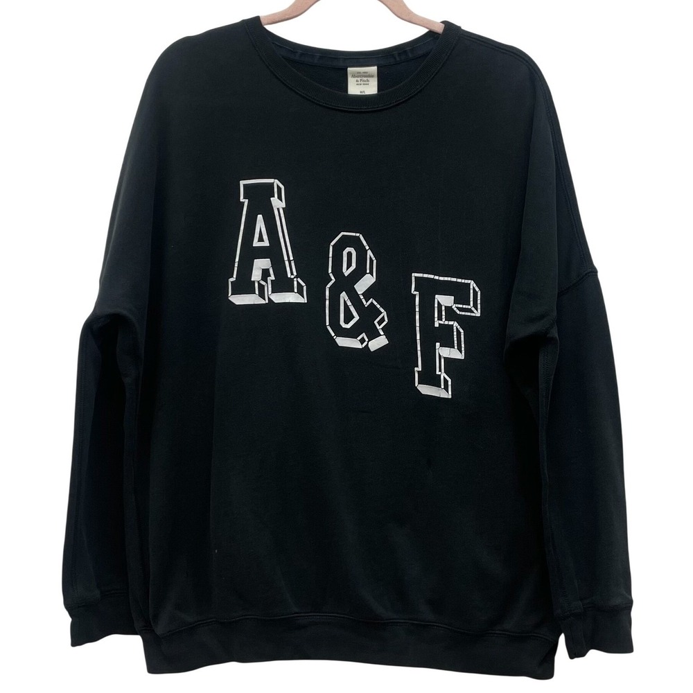 Abercrombie & Fitch Womens Varsity Sweatshirt Black Oversized M/L *Read Spot